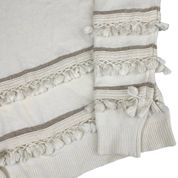 Amoli Knitwear Golden Cream Tassel Fringe Layer Boho Sweater S/M - Picture 9 of 11